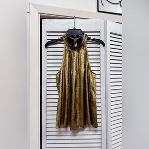 WHBM Gold Metallic Halter Top - Size 6 (NWOT)
